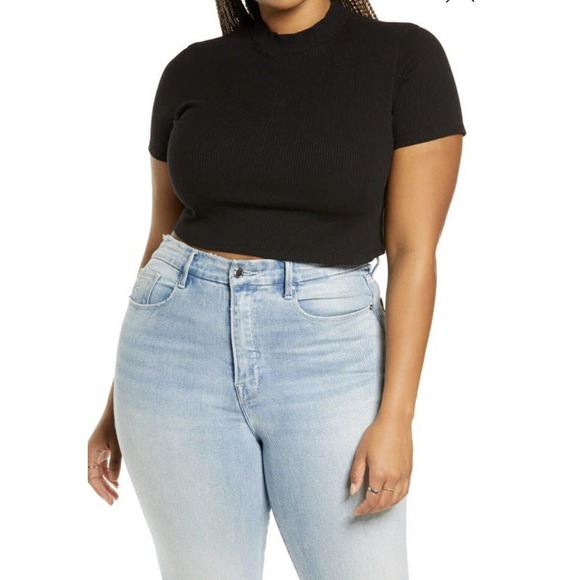 bp Tops - BP Nordstrom NWT Women’s Ribbed Mock Neck Crop Top Sz 3X Black Short Sleeve